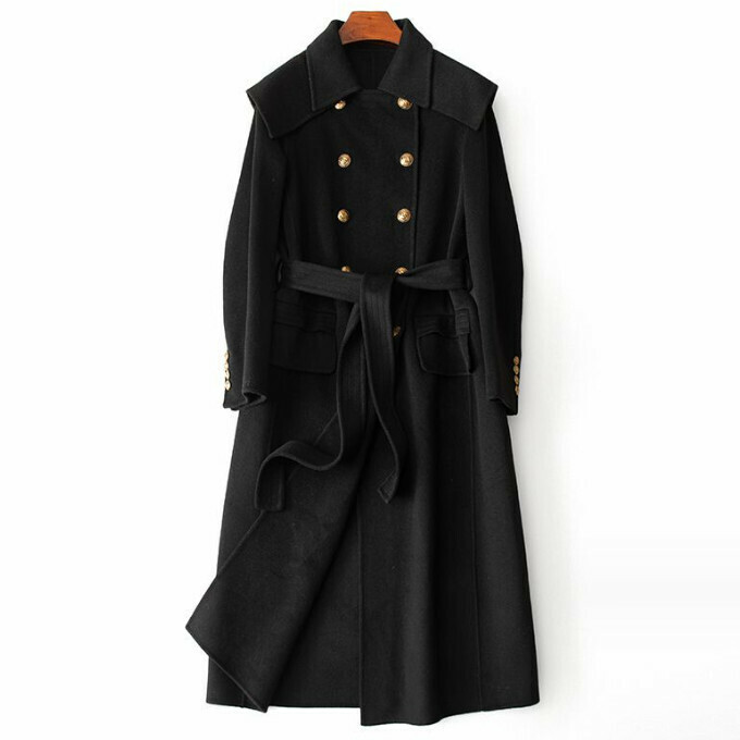 熱賣系帶羊絨大衣(S/M碼)(黑色)(下單後聯絡客服確認發貨尺碼)