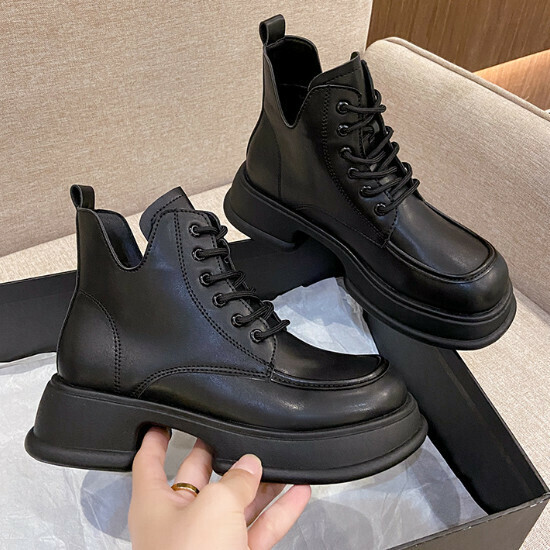 熱賣厚底系帶小短靴【黑色】【35-40碼】（下單後請聯絡客服確認發貨尺碼）