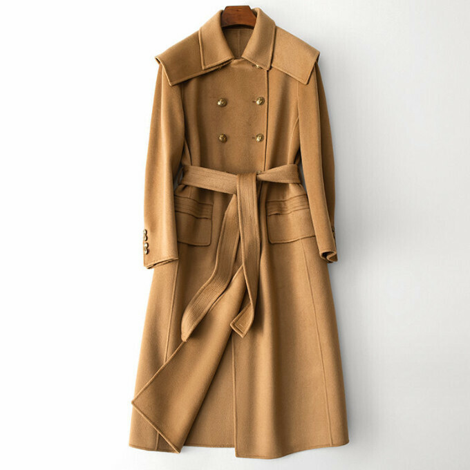 熱賣系帶羊絨大衣(S/M碼)(駝色)(下單後聯絡客服確認發貨尺碼)