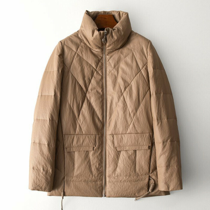 熱賣白鴨絨仿PU皮羽絨服(M-XL碼)(卡其色)(下單後聯絡客服確認發貨尺碼)