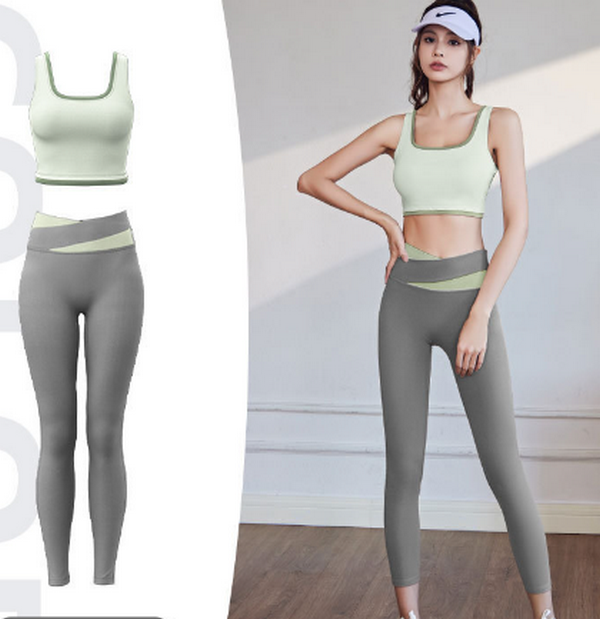 Quick-drying vest yoga suit (green [trouser set]) S-XXL After placing an order, contact customer service to confirm the shipping size