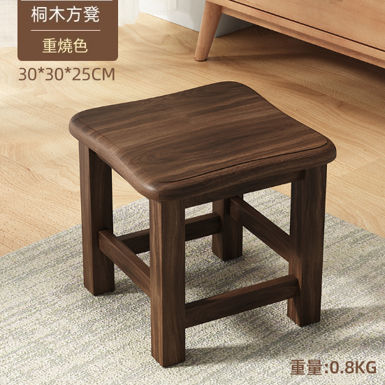 Hot Selling Low Stool Coffee Table Stool Doorway Shoe Changing Stool [Wu Tong Solid Wood] Square Stool 25cm Heavy Burnt Color]