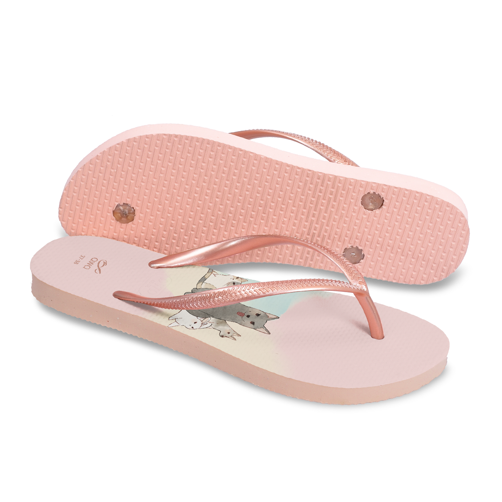 KaRin卡琳 毛小孩 女款細帶人字夾腳拖鞋 粉金