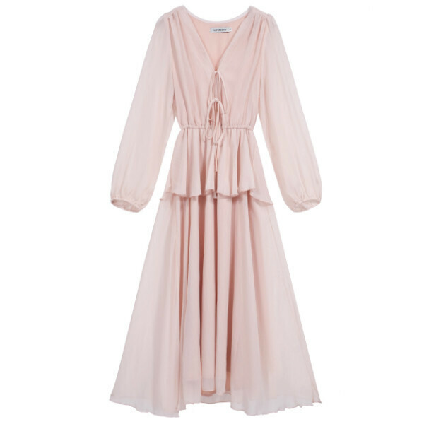 Hot selling long dress with lantern sleeves (pink) (size S-L) (contact customer service after placing the order to confirm the delivery size)