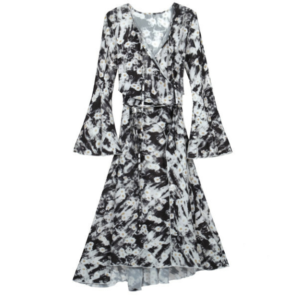 Hot Selling Bell Sleeve Printed Long Skirt (Black Floral) (S-L Size) (Contact customer service after placing order to confirm delivery size)