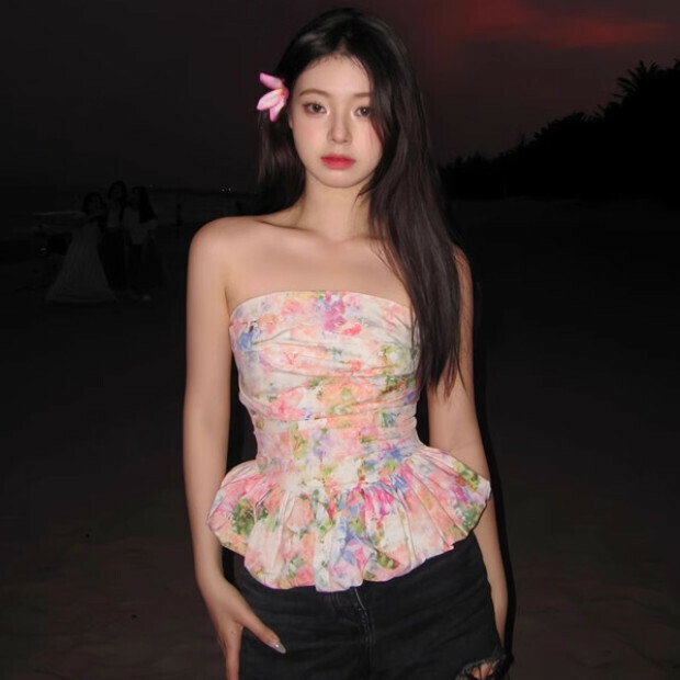Hot selling floral tube top camisole [endless summer flower tube top] sizes [S to XL] [please contact customer service to confirm the delivery size after placing the order]