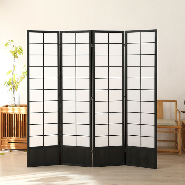 熱推木藝傢具(共4片) 辨公室屏風 玄關分隔 客廳屏風【黑色】共4片 180x45cmx4片