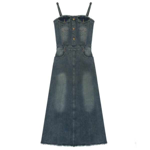 Hot selling high waist suspender denim skirt (blue regular version) (XS-L size) (contact customer service after placing the order to confirm the delivery size)