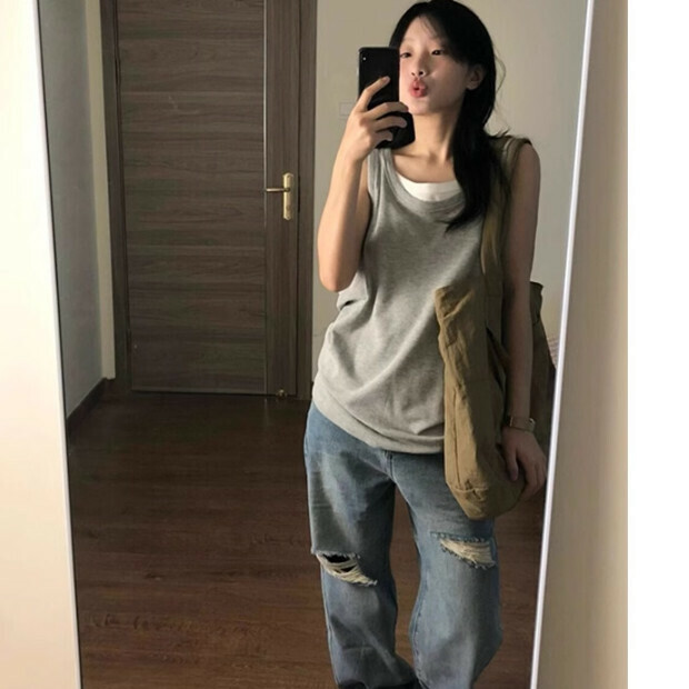 Hot Selling Sleeveless Gray T-Shirt Vest [Flower Gray] Sizes [S-XL] [Please contact customer service to confirm the delivery size after placing the order]
