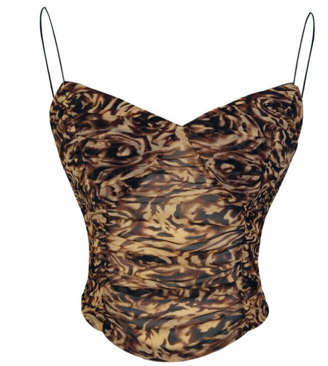 Hot Selling Slim Fit Cropped Top with Breast Pad [Leopard Print Suspender] Sizes [S-XL] [Please contact customer service to confirm the delivery size after placing the order]