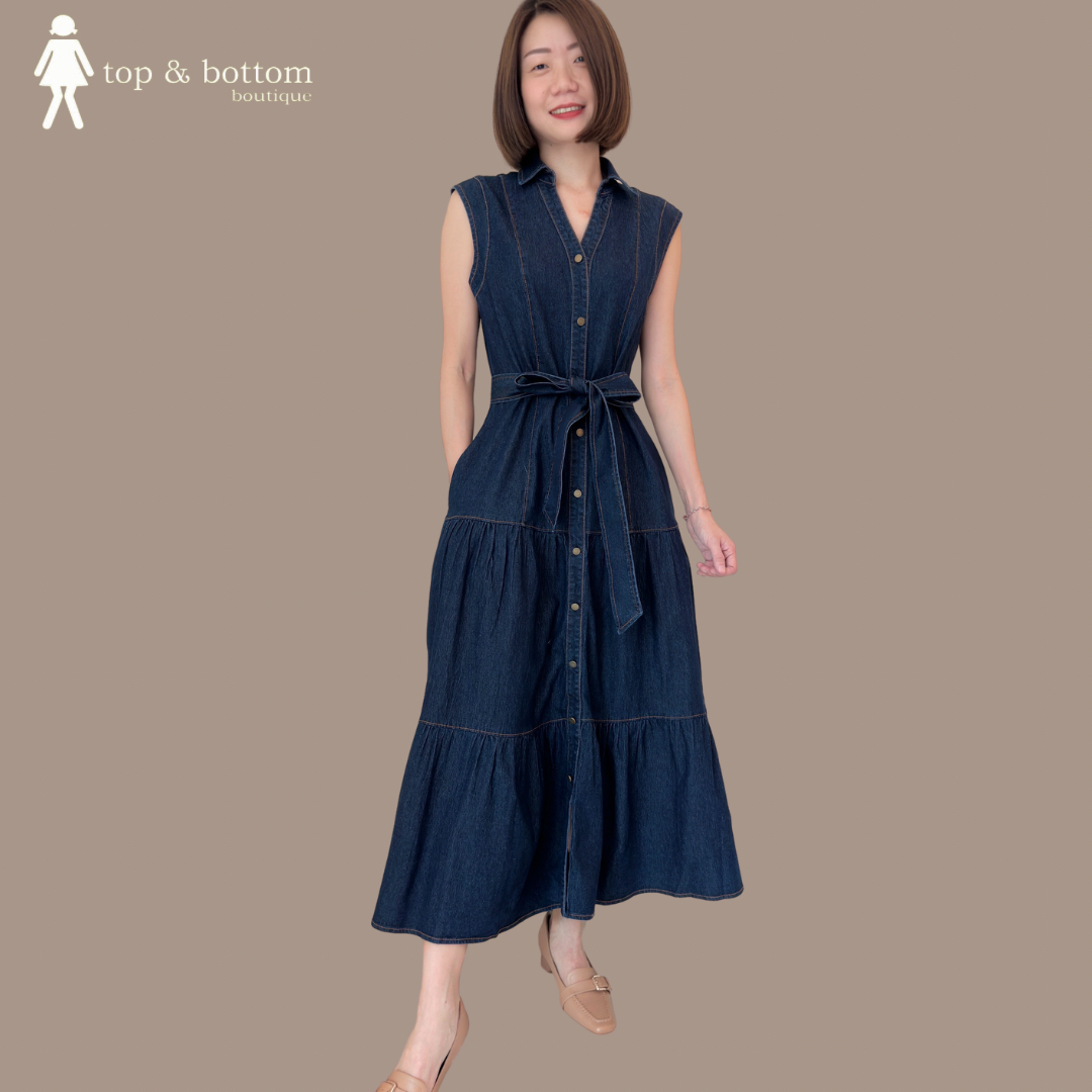 DENIM BUTTON COLLARED LONG DRESS