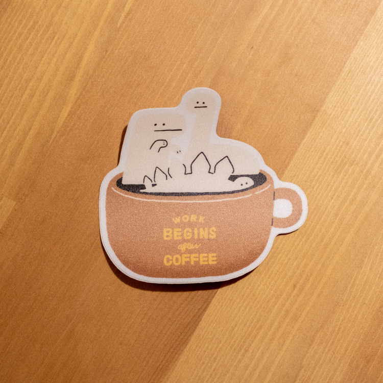 小黃間｜防水大貼紙｜恐龍咖啡