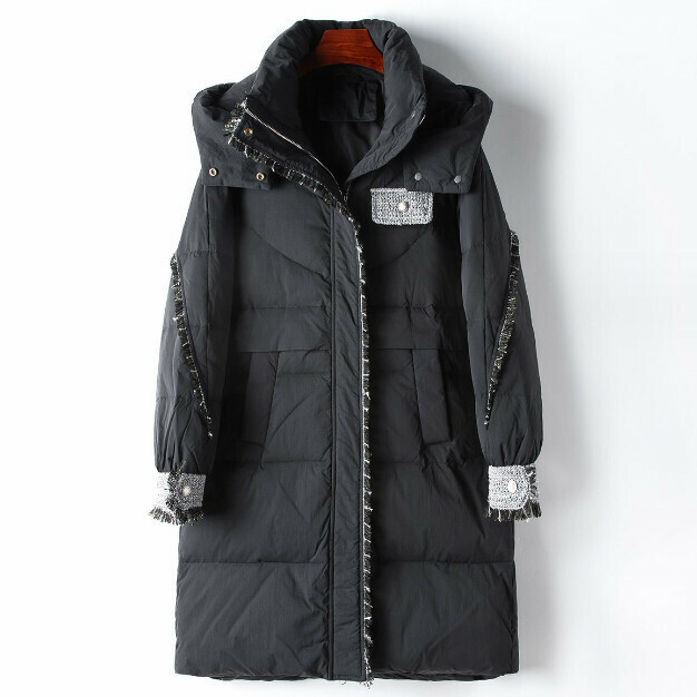 熱賣連帽鴨絨長款羽絨服(S/M碼)(黑色)(下單後聯絡客服確認發貨尺碼)