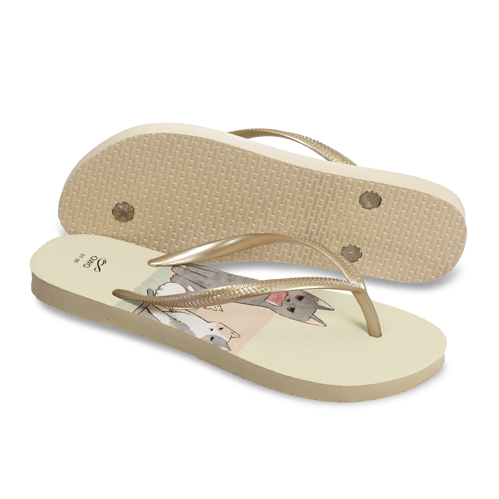 KaRin卡琳 傳聲筒 女款細帶人字夾腳拖鞋 沙金