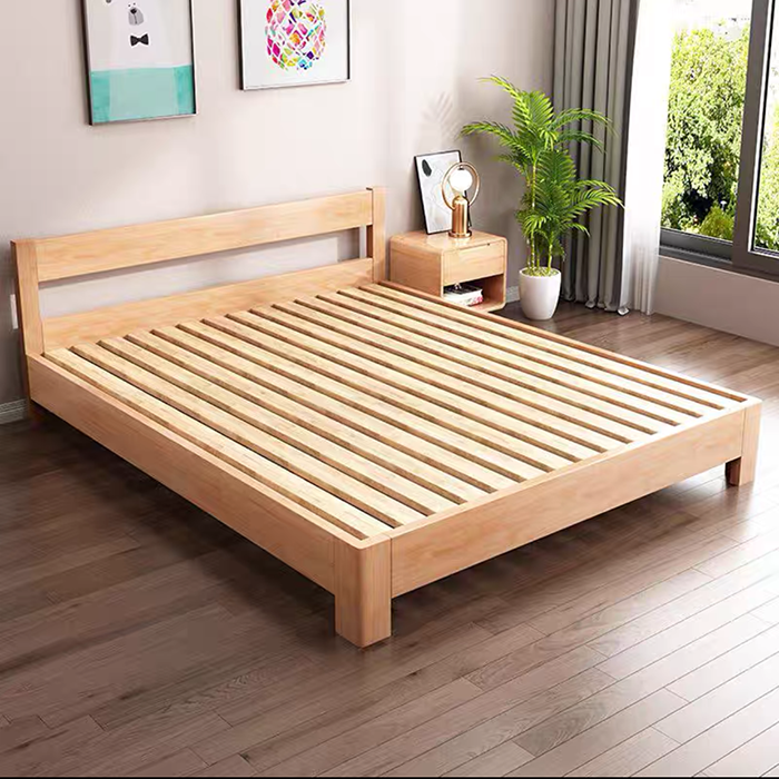 新款北歐實木家具 實木骨架床(有床頭背)(原木色)180x190cm