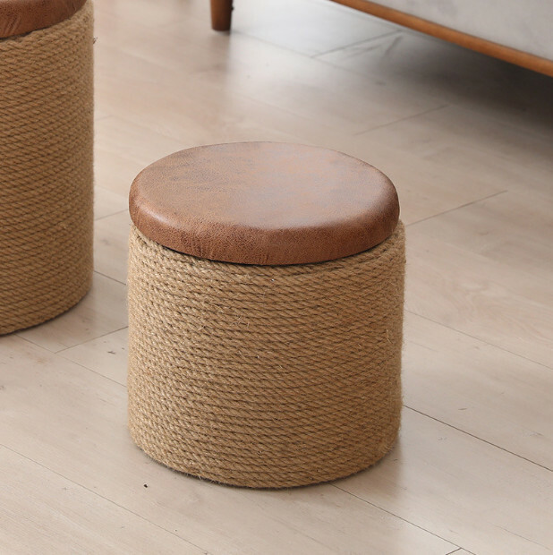 Hot selling Korean and Japanese furniture, shoe changing stool, round coffee table, meditation stool, tea ceremony chair [30x30x29cm small round] leather surface