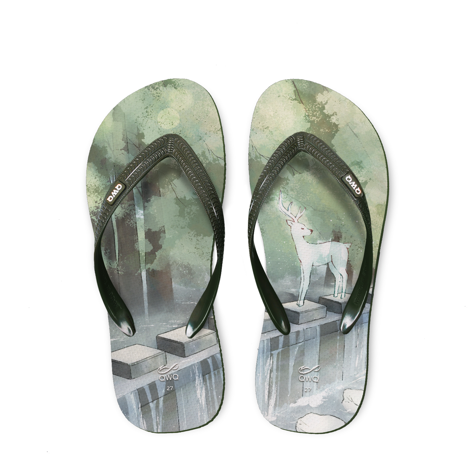 KaRin卡琳 雲山水 男款粗帶人字夾腳拖鞋 夜幕綠