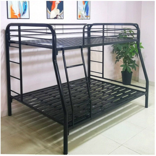 新款鐵藝傢具 高架床 樓梯床 【1500mmx2000mm】黑色 （淨床不包括床墊）【加固款】(3梯子)