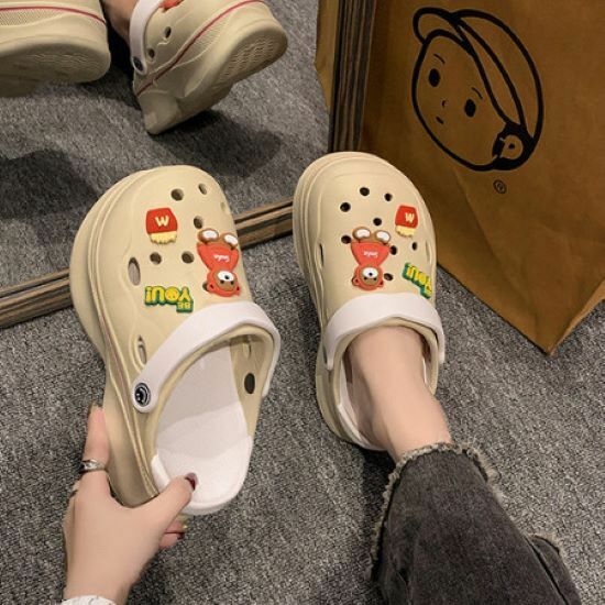 熱賣厚底洞洞拖鞋【卡其色】【35-40碼】（下單後請聯絡客服確認發貨尺碼）