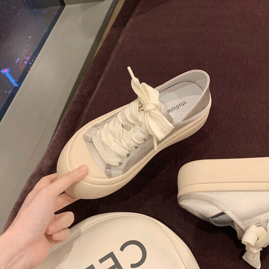 熱賣增高厚底帆布鞋【銀灰色】【35-40碼】（下單後請聯絡客服確認發貨尺碼）