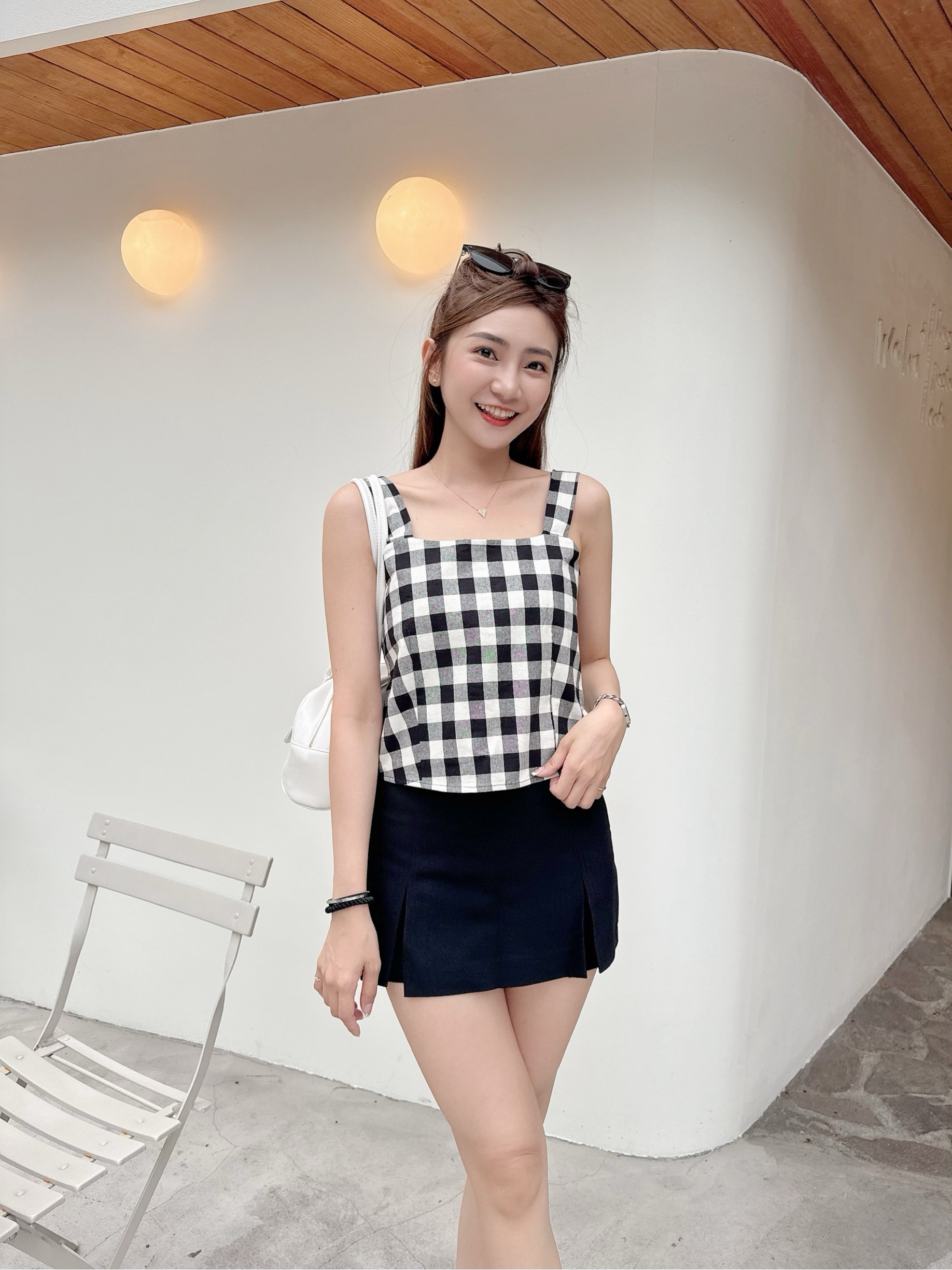 ［預購］🔥05.29春夏新品］💥闆娘私訊爆款］🇰🇷正韓ㄩ領棉麻側拉鍊格子背心