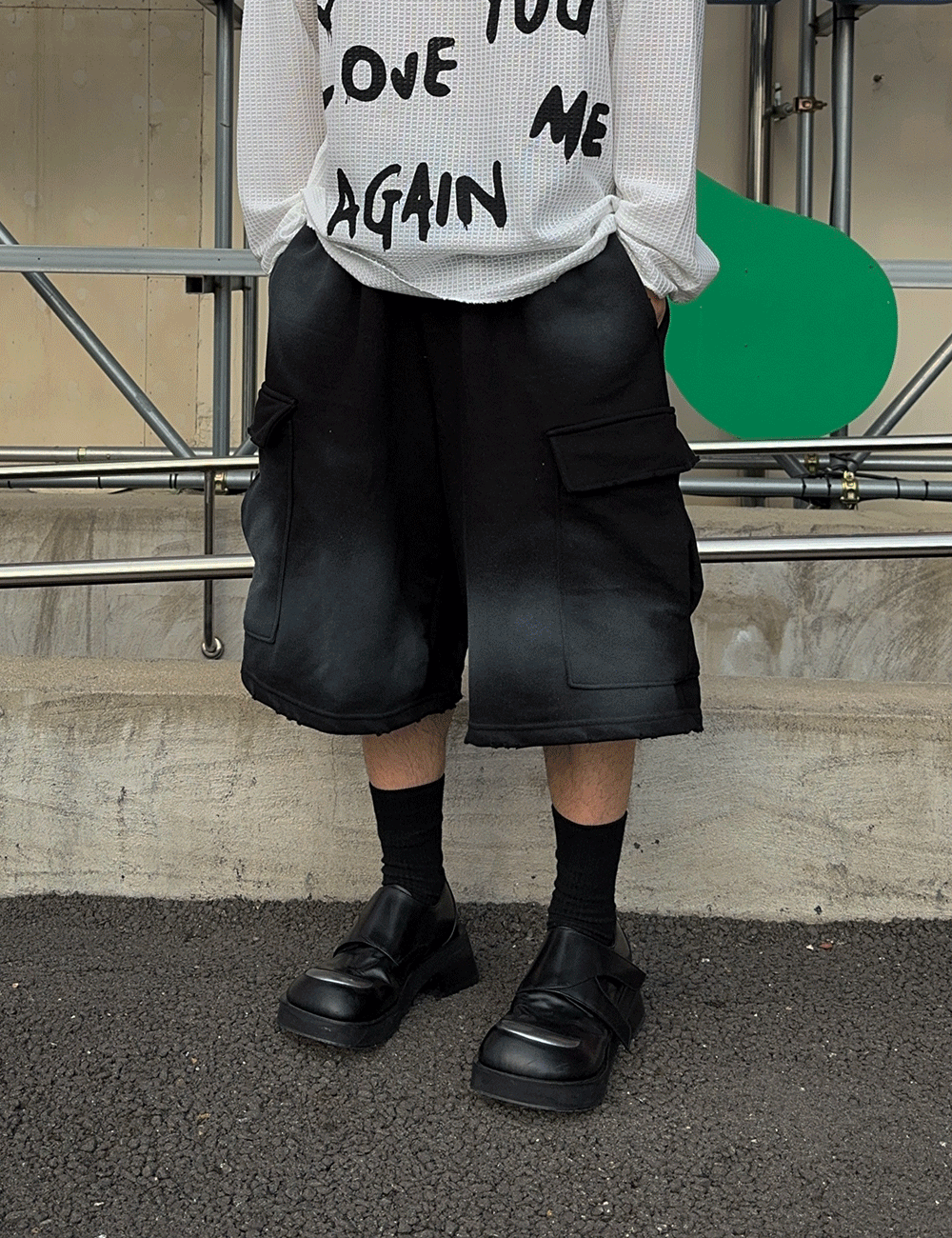 污水洗工裝寬大棉短褲