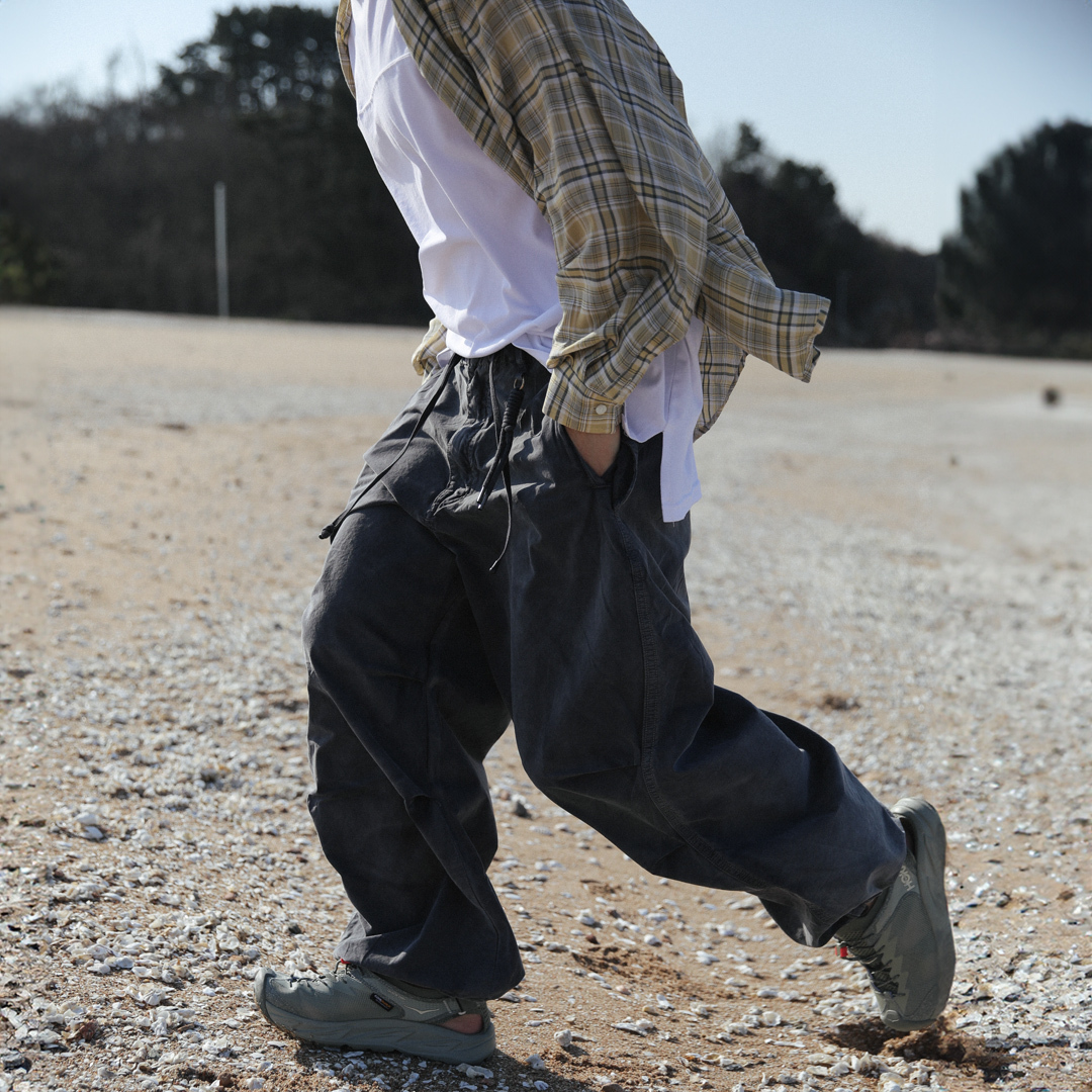 蠟染水洗寬鬆鬆緊帶褲