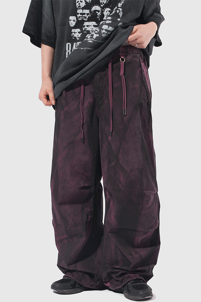 蠟染水洗寬鬆鬆緊帶褲