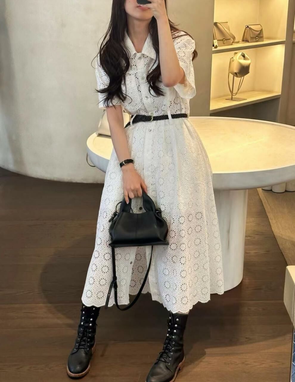 清新優雅 刺繡口空洋裝+短褲(可單買)