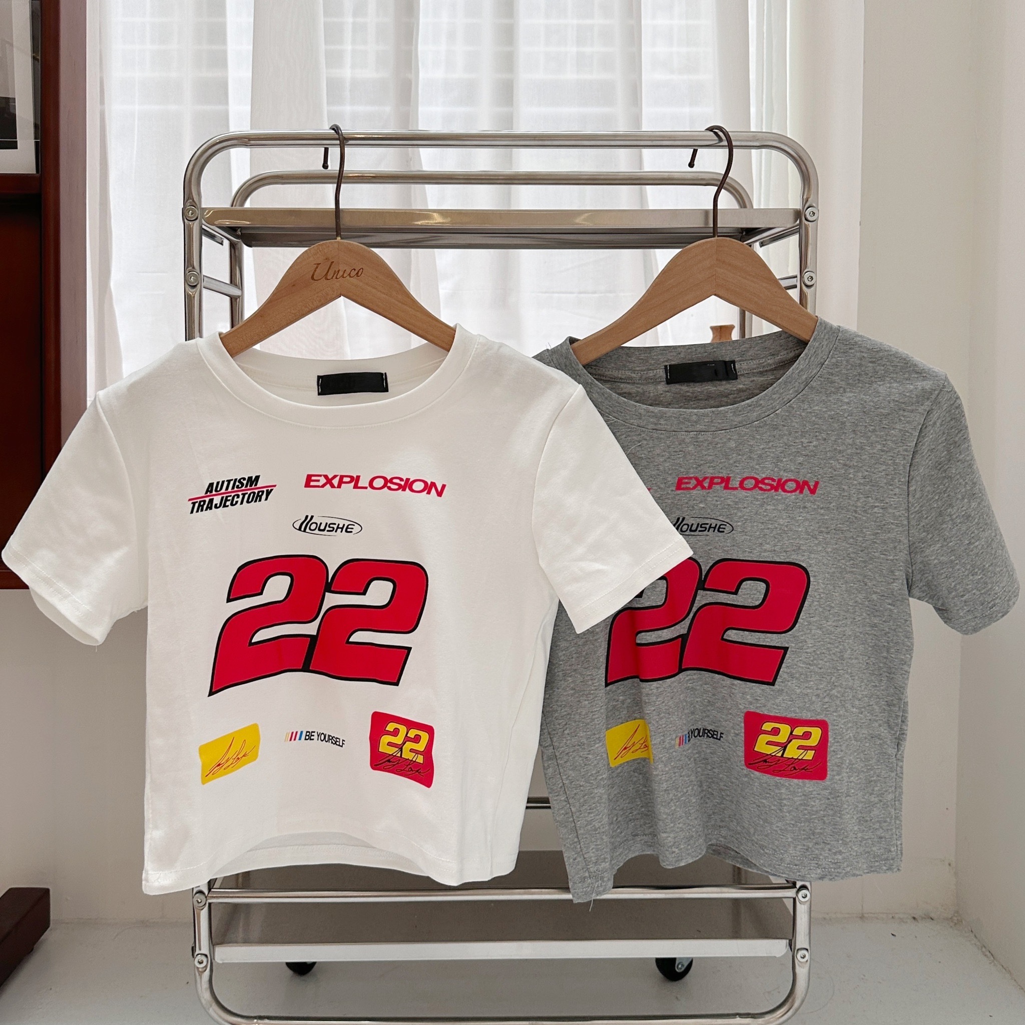 美式賽車壓印短版T/二色