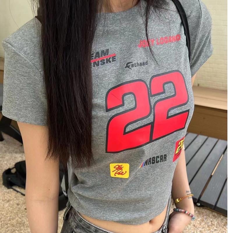 美式賽車壓印短版T/二色
