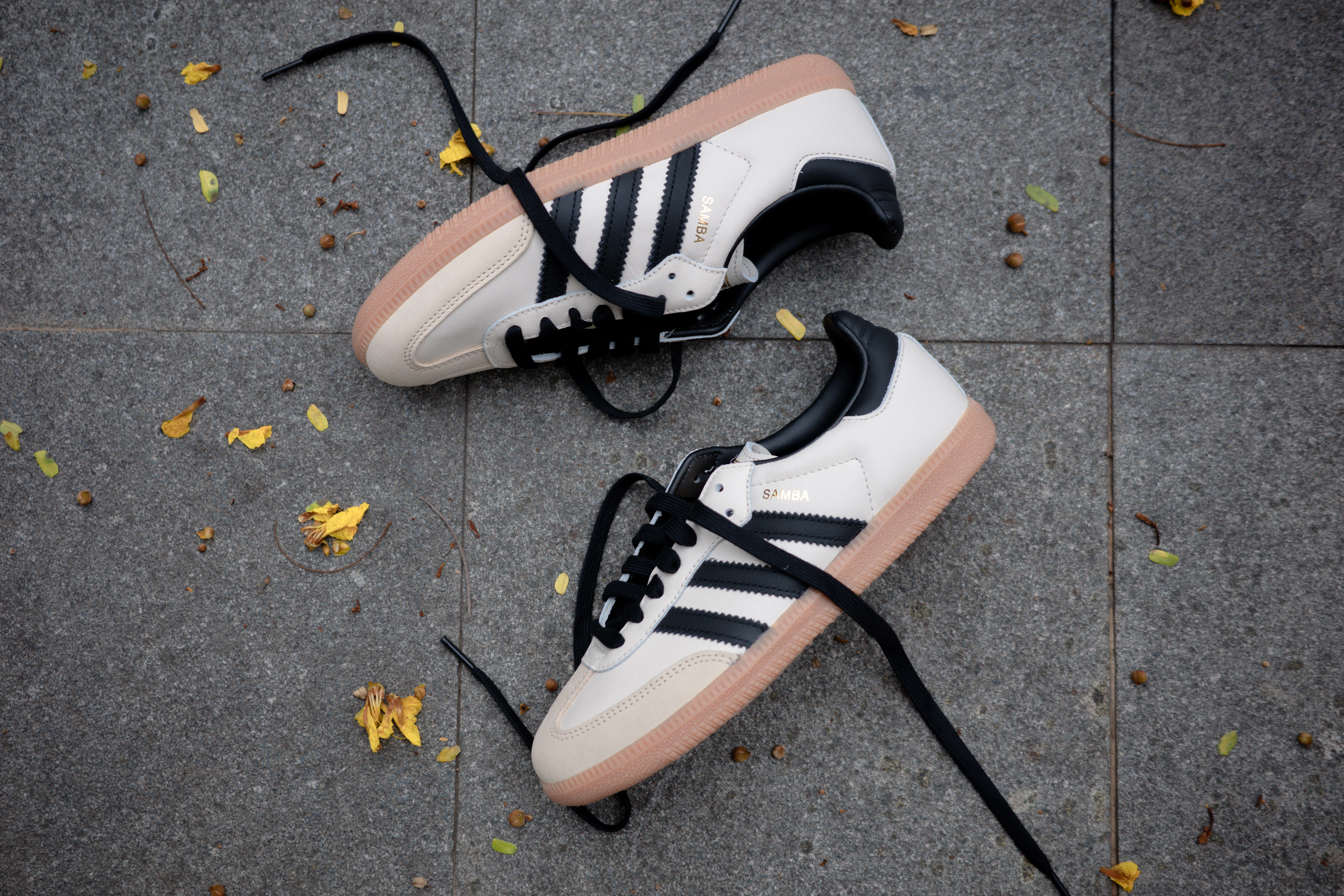 adidas originals SAMBA OG 奶油 黑金 復古 德訓鞋 皮革焦糖底 女鞋  ID0478