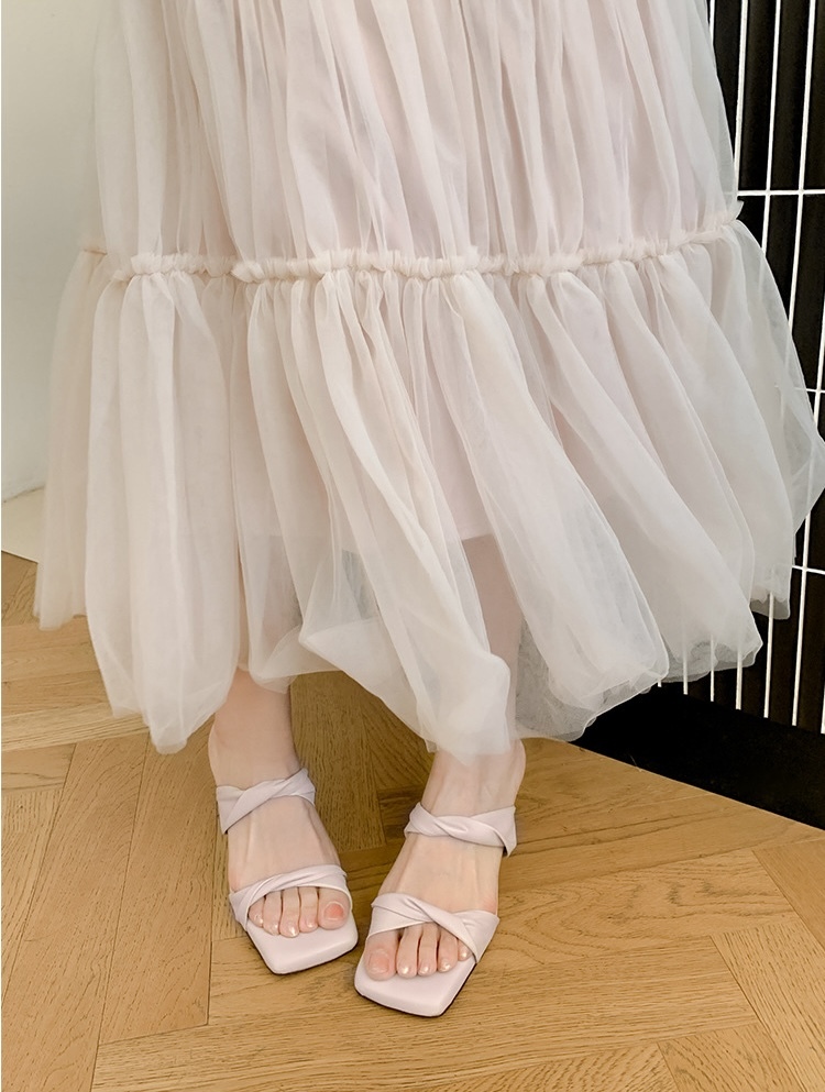 軟墊超舒服 方頭扭轉跟拖(35-40)(米白/粉/紫)