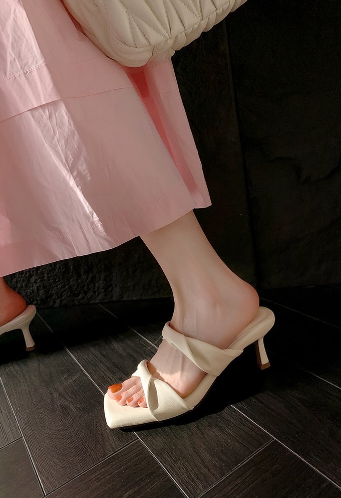 軟墊超舒服 方頭扭轉跟拖(35-40)(米白/粉/紫)