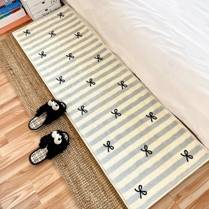 《4255》韓系簡約條紋蝴蝶結地墊((仿羊絨))