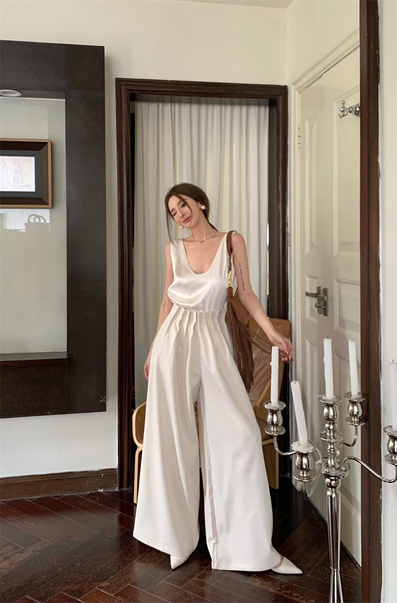 超美_U領斷面背心+立體壓褶高腰寬褲(灰藍/黑/杏)(可單買)