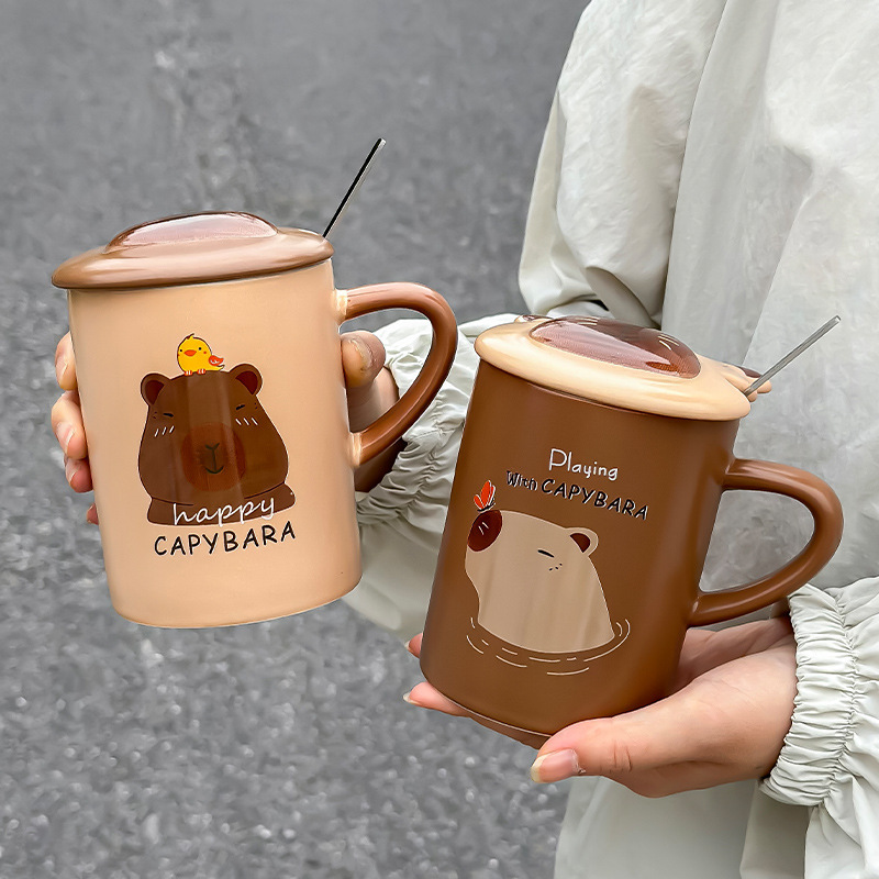《4256》可愛卡皮巴拉陶瓷馬克杯400ML