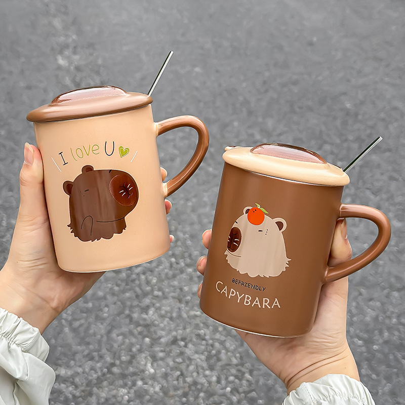 《4256》可愛卡皮巴拉陶瓷馬克杯400ML