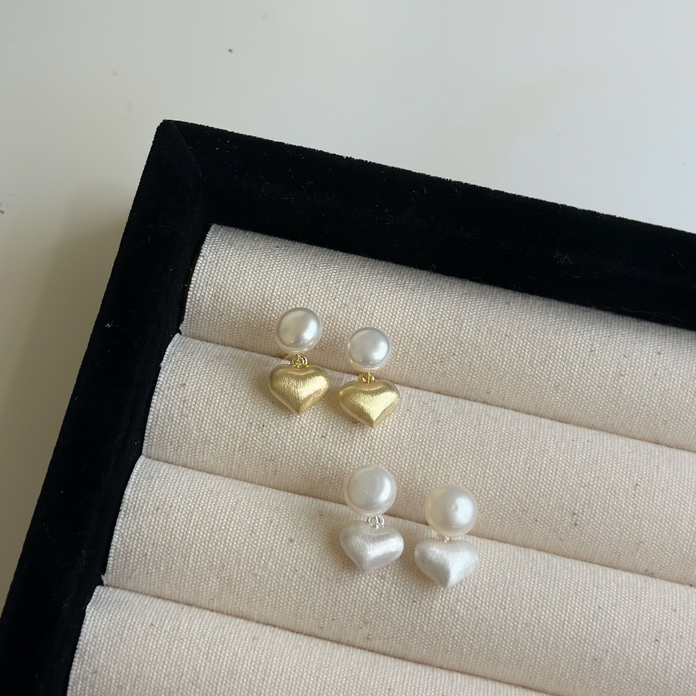 K07拉絲愛心珍珠小垂吊