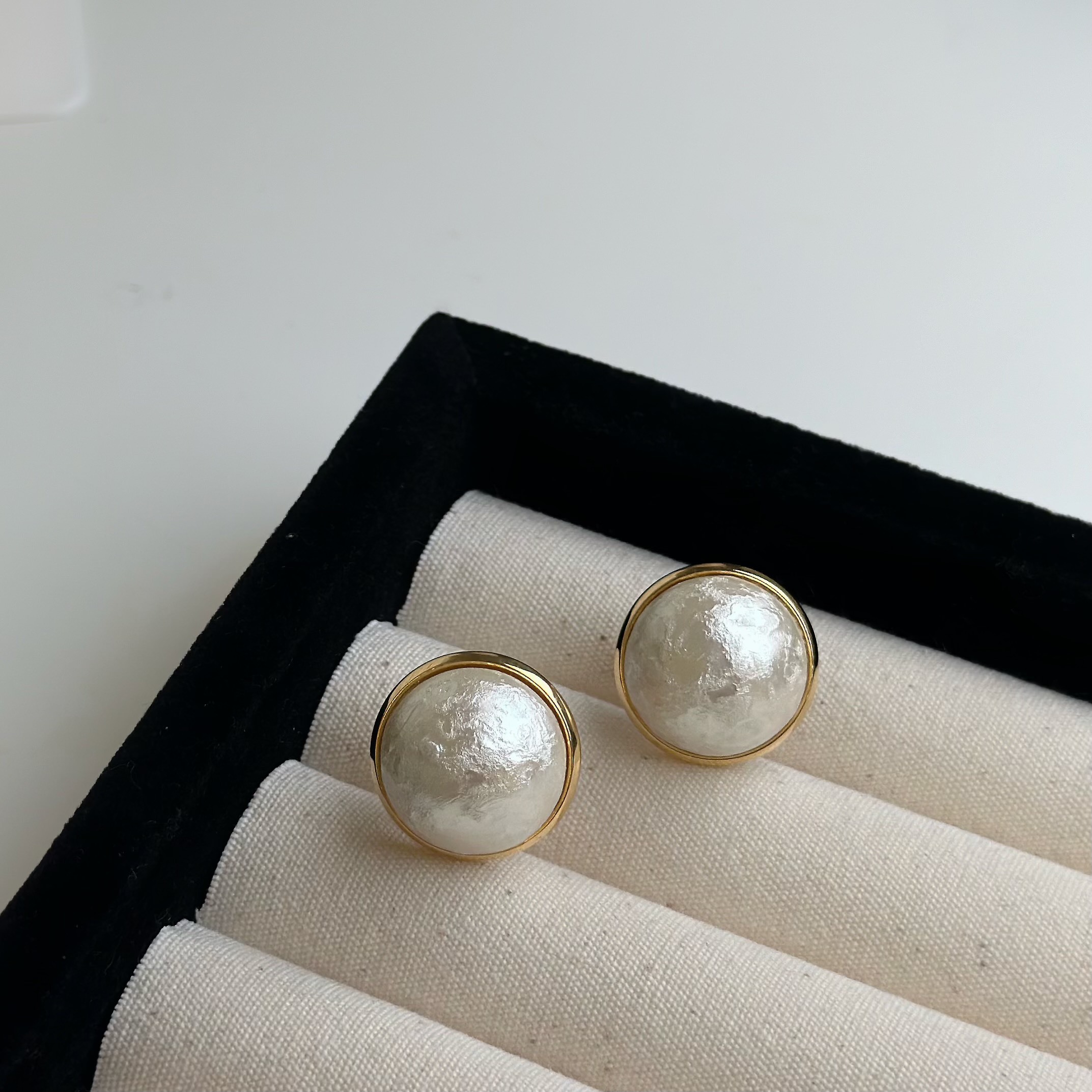 K16金邊棉花珍珠耳貼