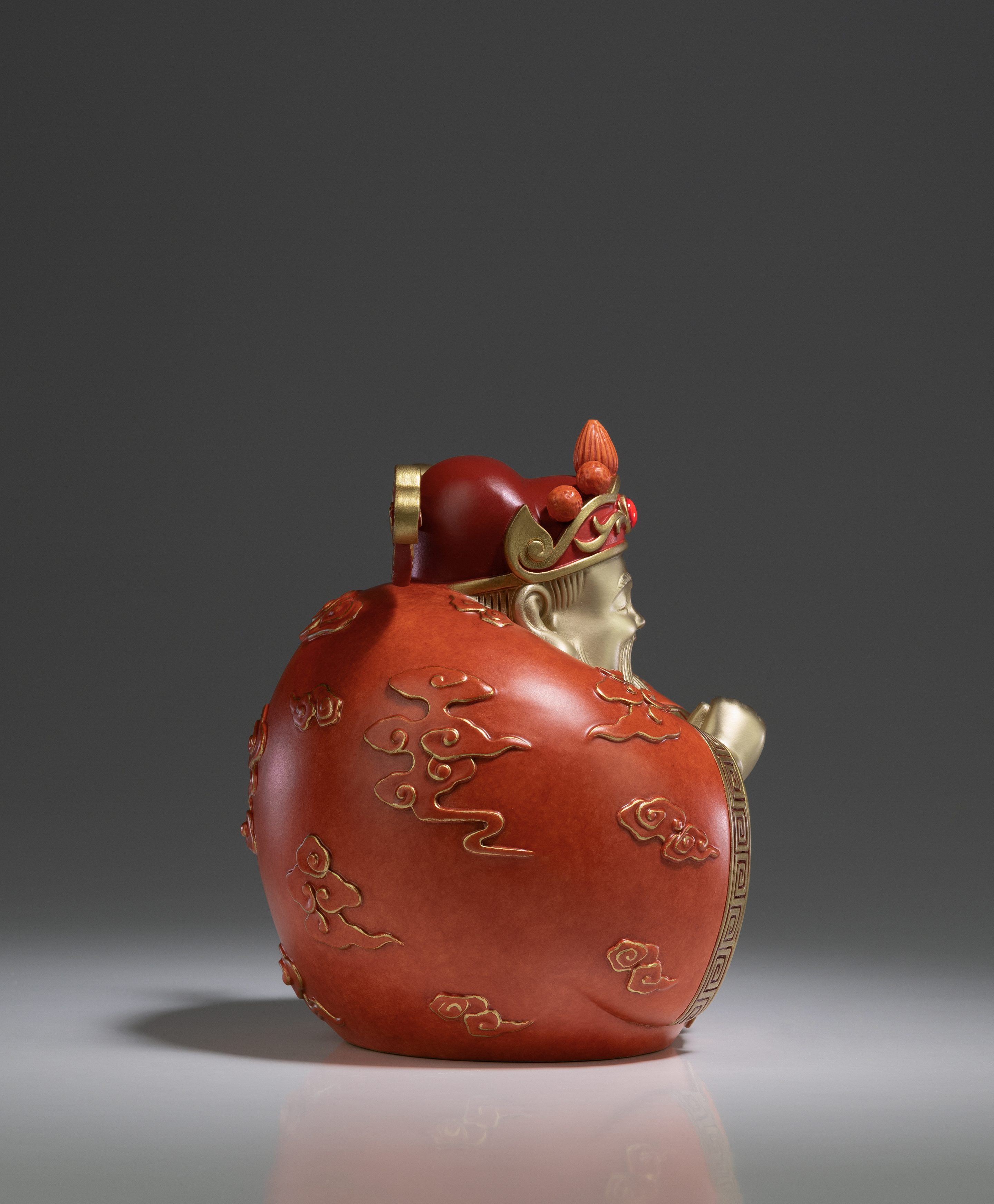 鋳銅　袋引鼠　置物　正晴造　供箱 財可通神｜銅作工藝品