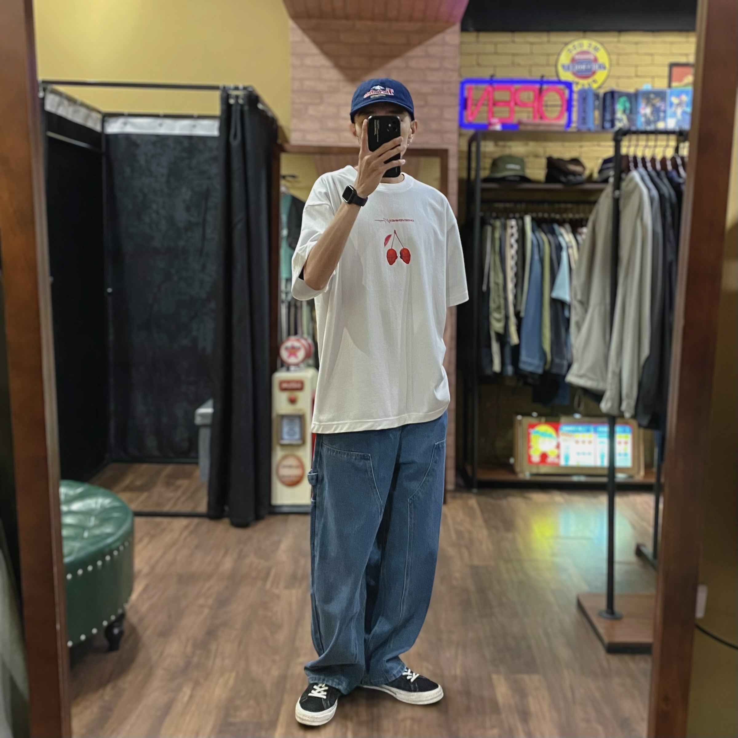 復古飄帶闊腿牛仔褲