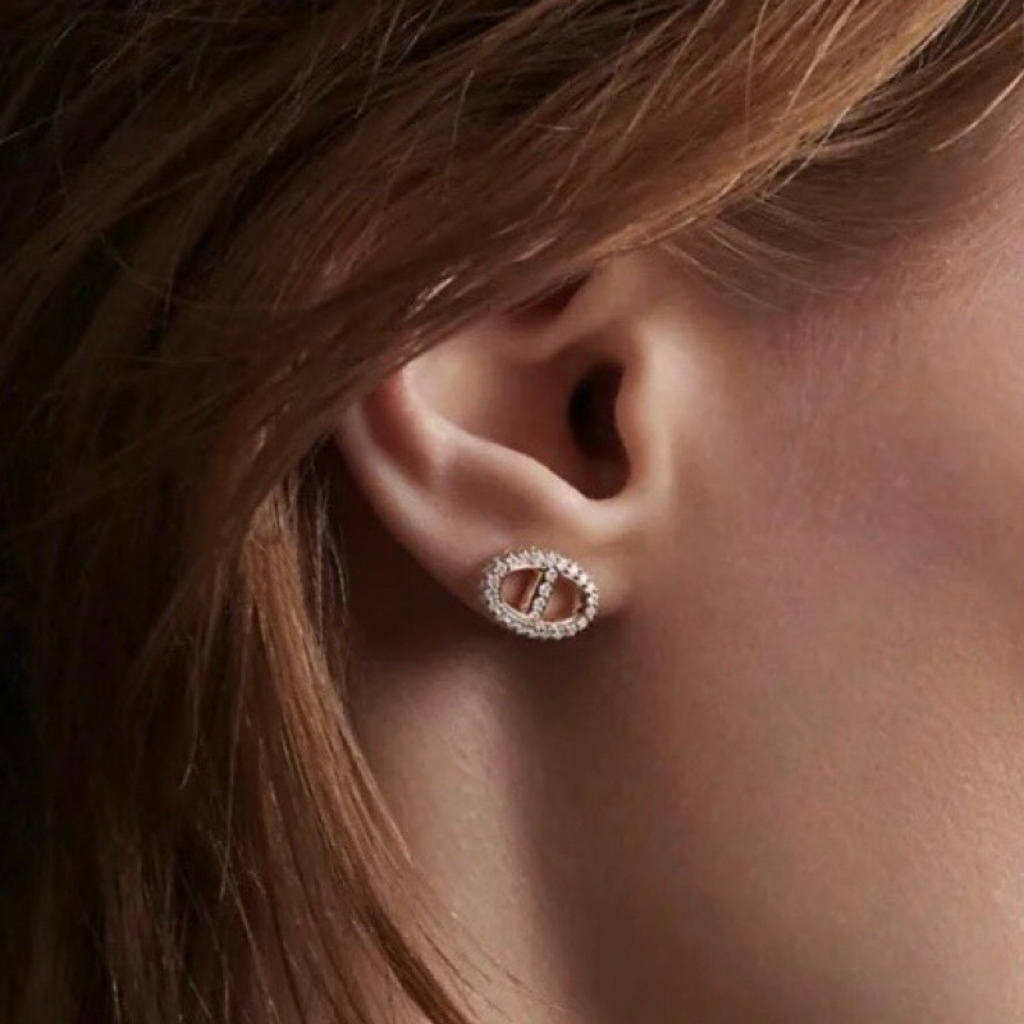 s925純銀18k水鑽豬鼻定製耳釘