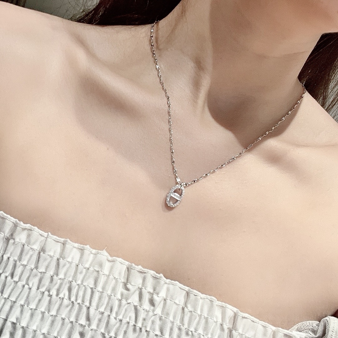 s925 18k經典豬鼻單墜鑽雙面高奢定製項鍊