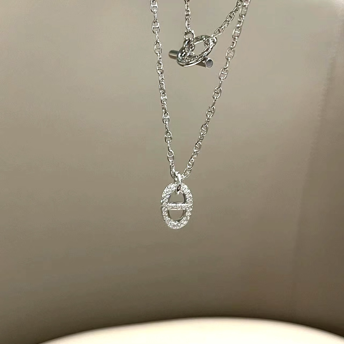 s925 18k經典豬鼻單墜鑽雙面高奢定製項鍊