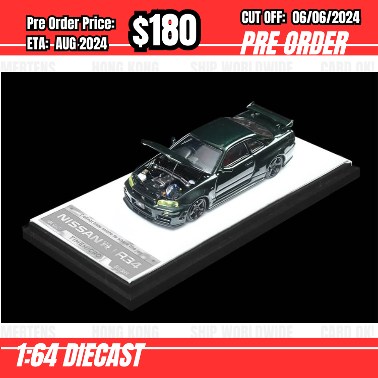 PO-$180 * Time Micro * 1:64 Nissan Skyline GTR R34 Z-Tune Dark Green [OD30/05]