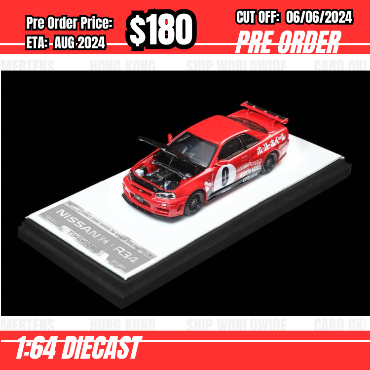 PO-$180 * Time Micro * 1:64 Nissan Skyline GTR R34 Z-Tune NFS Red Zero [OD30/05]