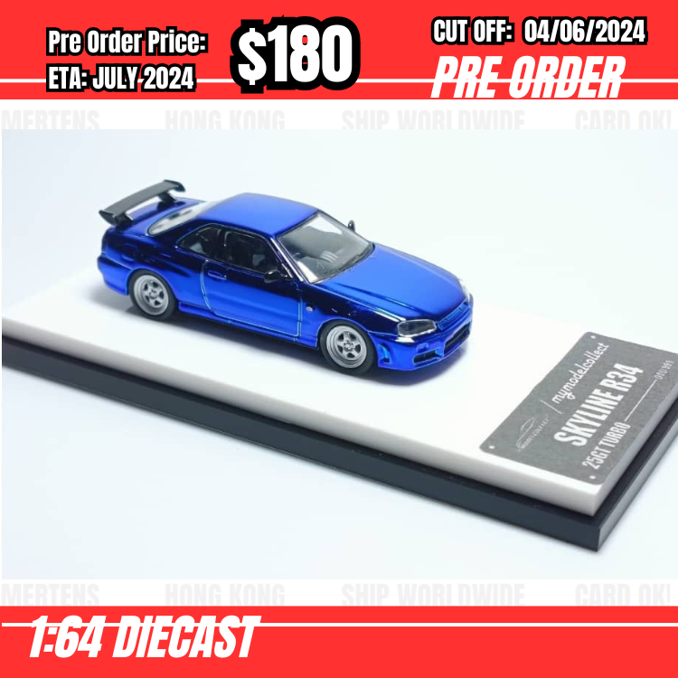 PO-$180 * Model Collect * 1:64 Nissan Skyline GTR R34 25 GT Turbo Chrome Blue [OD30/05]