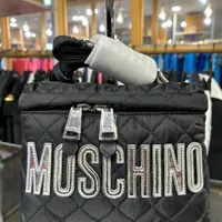 [S] MOSCHINO EMBROIDERED LOGO SHOULDER BAG,BLACK/SILVER, 667111929660 (SM842)