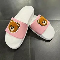 [S] MOSCHINO EMBROIDERED HEAD TEDDY BEAR RUBBER SLIDE,ROSA, 74486-PINK (SM841)